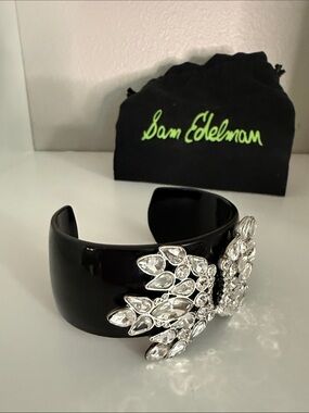 Sam Edelman Black Cuff Bracelet with Clear Crystal Butterfly - EUC
